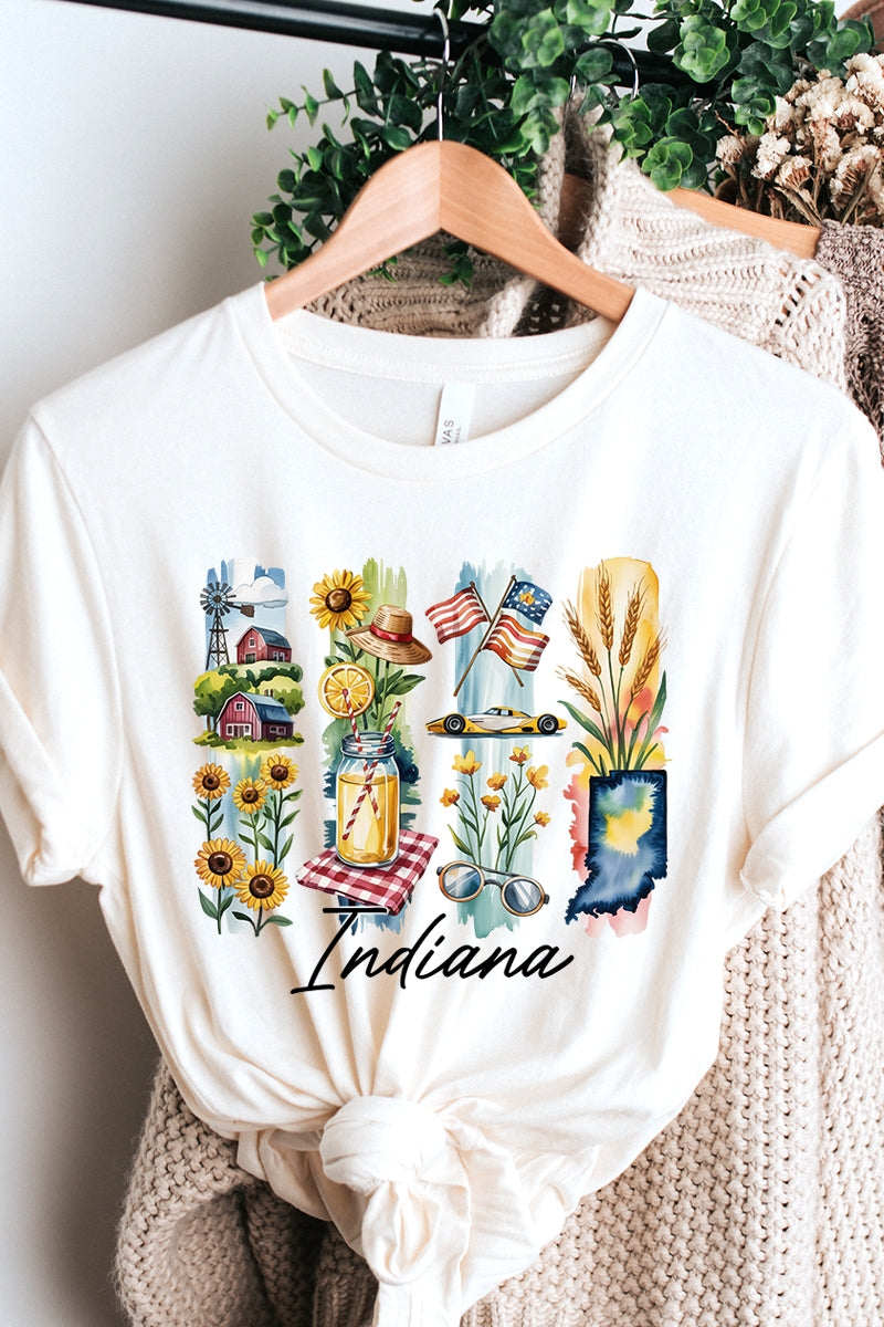 US3001P-E3061IN Indiana State Brushstroke Graphic Plus Tee $16