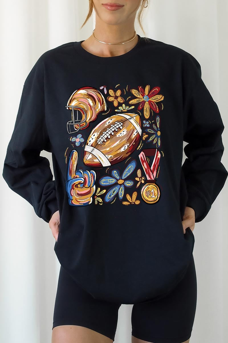 UL240P-E3072 Retro Floral Football Graphic Plus Long Sleeve Tee $17