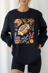 UL240-E3072 Retro Floral Football Graphic Long Sleeve Tee $13.75