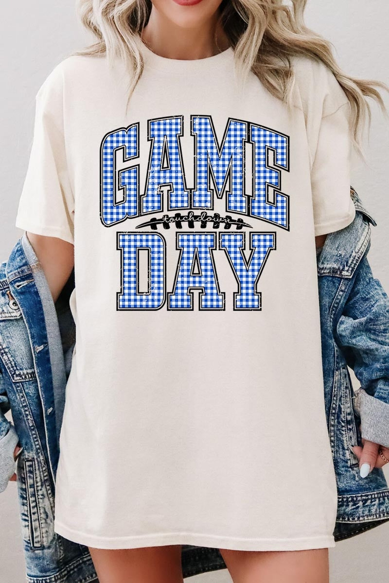 5000P-E3130 Blue Gingham Game Day Plus Heavy Cotton Tee $12.75