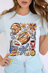 US3001-E3072 Retro Floral Football Graphic Tee $12.5