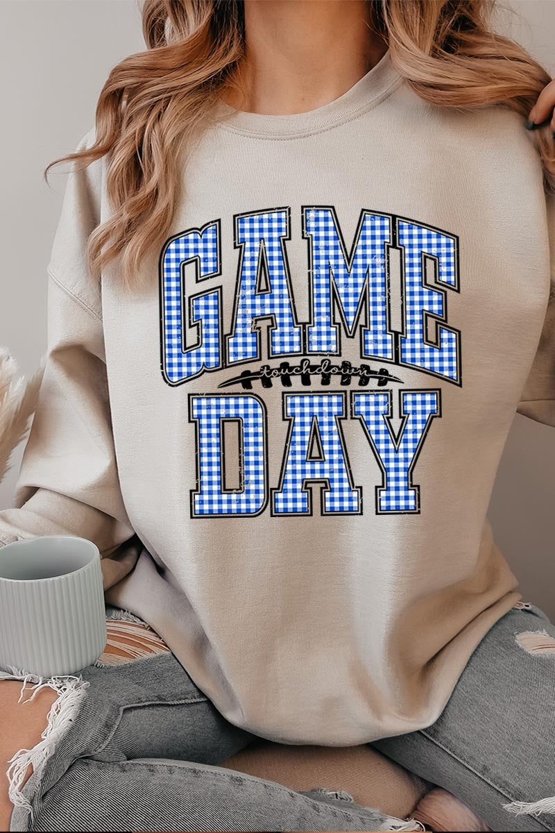 UL180-E3130 Blue Gingham Game Day Graphic Sweatshirt $20