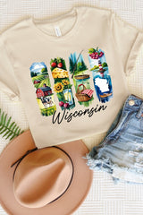 US3001-E3061WI Wisconsin State Brushstroke Graphic Tee $12.5