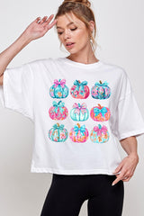 CTS-E3137 Coquette Pumpkin Graphic Relaxed Crop Top $11