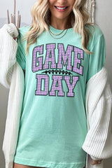 US3001P-E3127 Purple Gingham Game Day Graphic Plus Tee $16