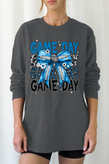 UL240P-E3089 Blue Silver Football Bow Plus Long Sleeve Tee $17