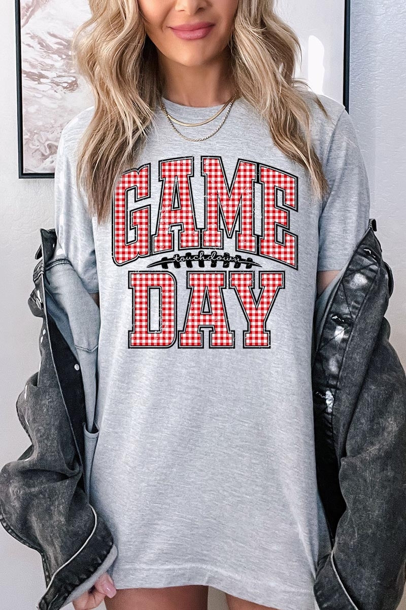 US3001-E3126 Red Gingham Game Day Graphic Tee $12.5