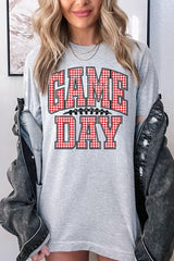 US3001-E3126 Red Gingham Game Day Graphic Tee $12.5