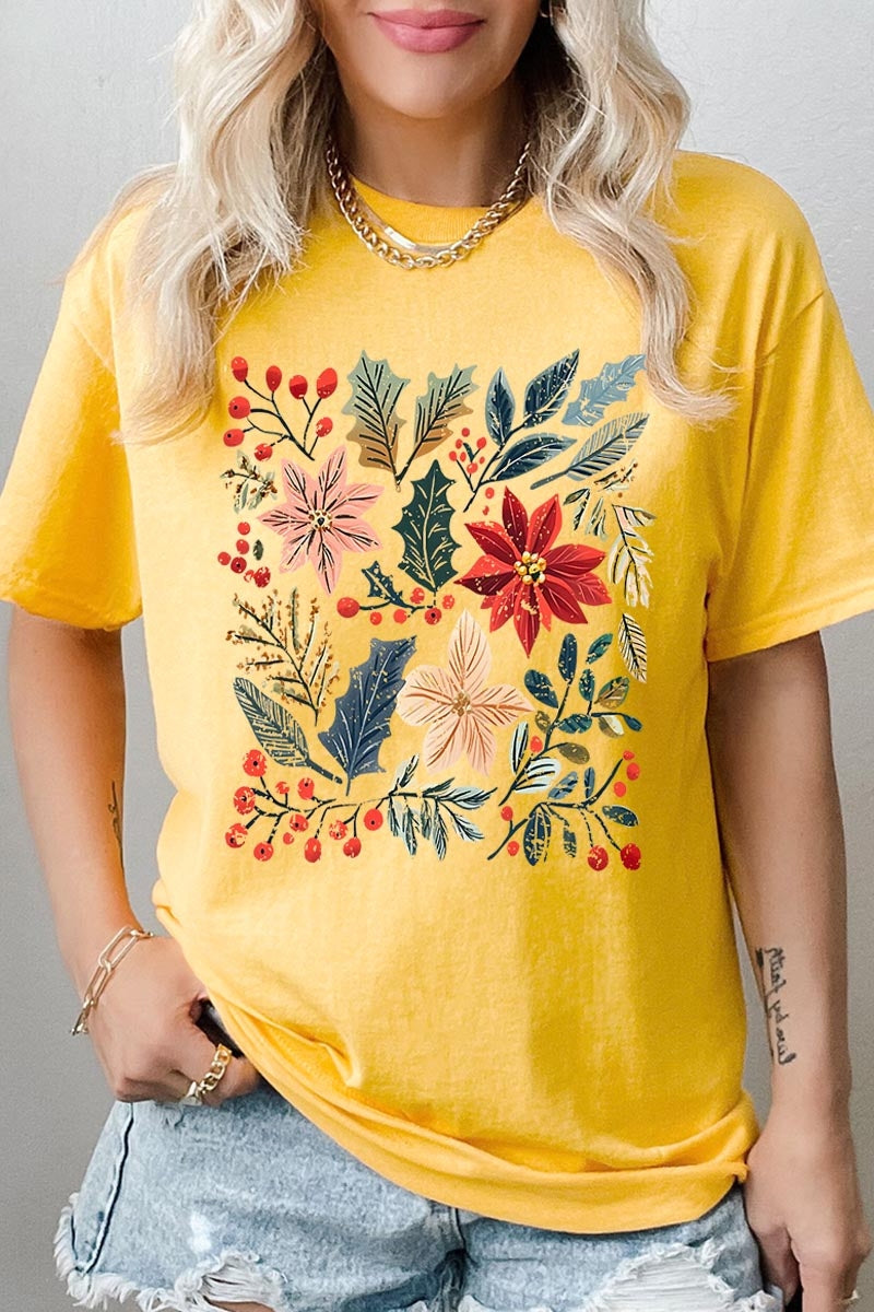 5000P-E3186 Floral Christmas Graphic Plus Heavy Cotton Tee $12.75