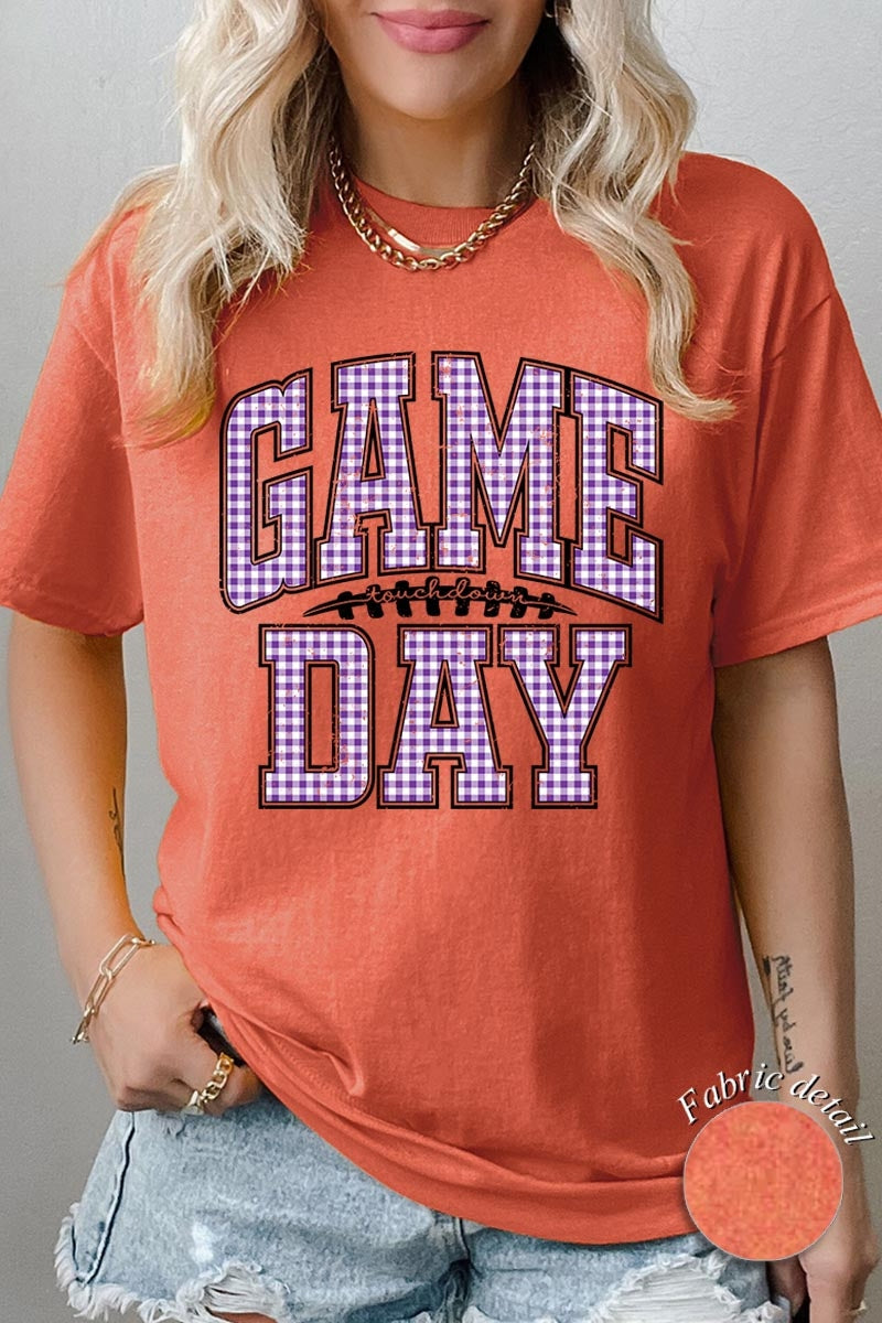 5000-E3127 Purple Gingham Game Day Graphic Heavy Cotton Tee $9