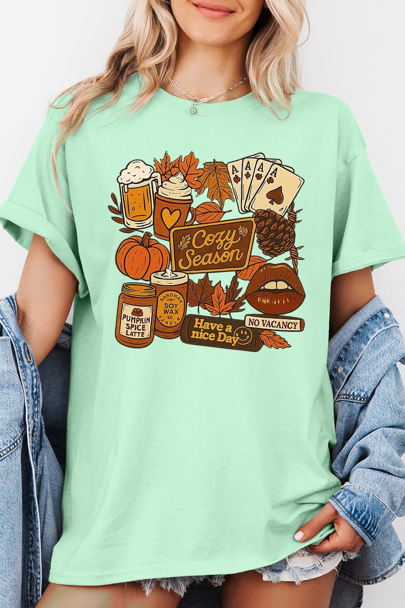 5000P-E3119 Retro Fall Collage Graphic Plus Heavy Cotton Tee $12.75