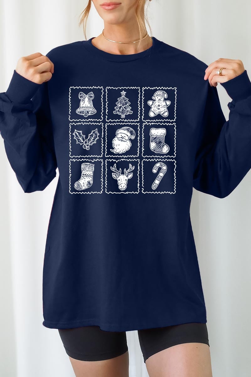 UL240-E3215 Christmas Icons Graphic Long Sleeve Tee $13.75