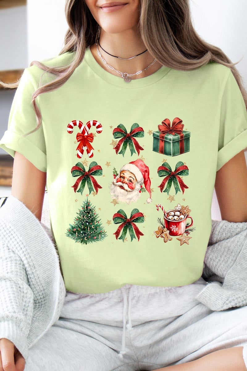 US3001-E3217 Santa Gifts & Bows Christmas Graphic Tee $12.5