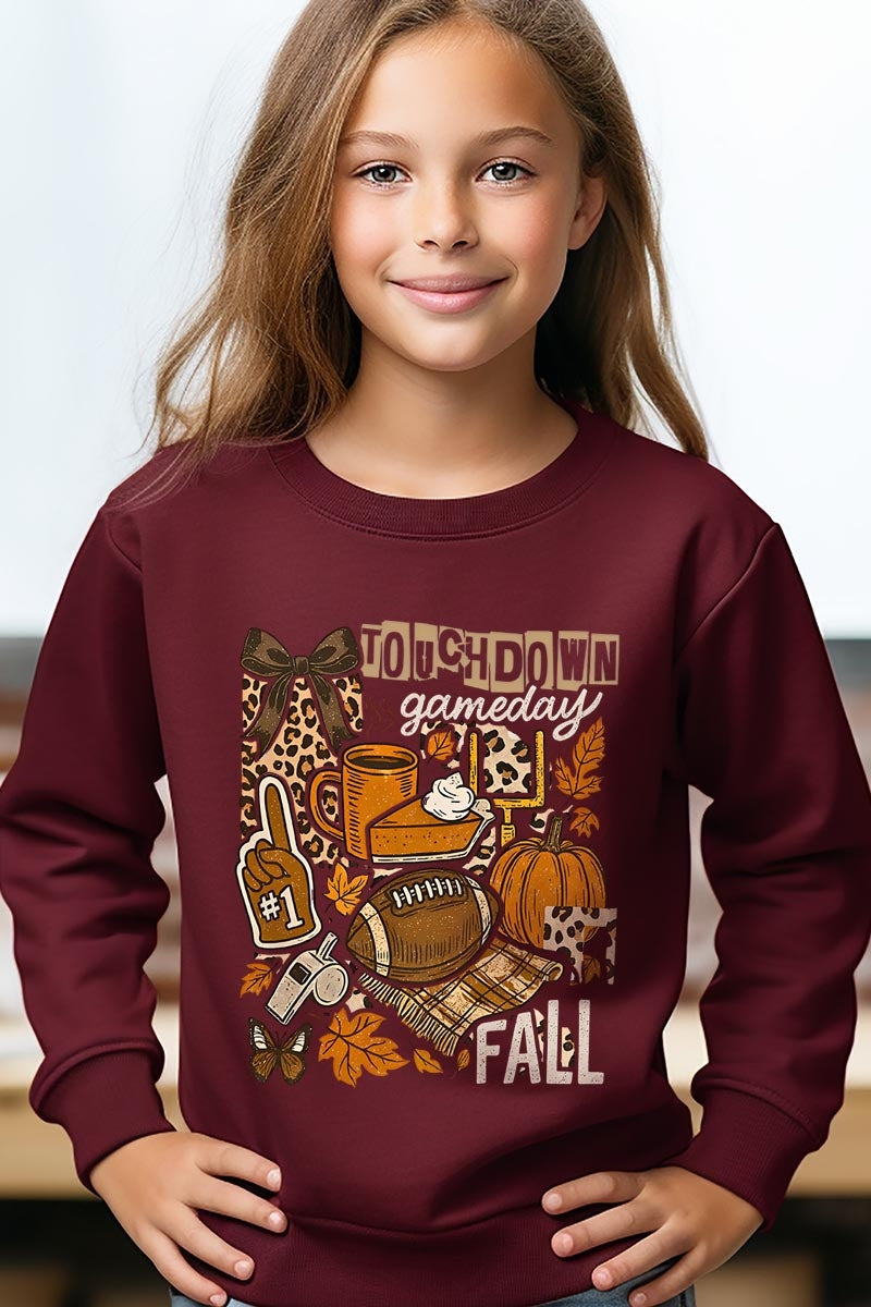 UL180B-E3134Z Fall Football Collage Kids Graphic Sweatshirt $20