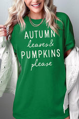 5000-E3158 Autumn Leaves Pumpkins Graphic Heavy Cotton Tee $9