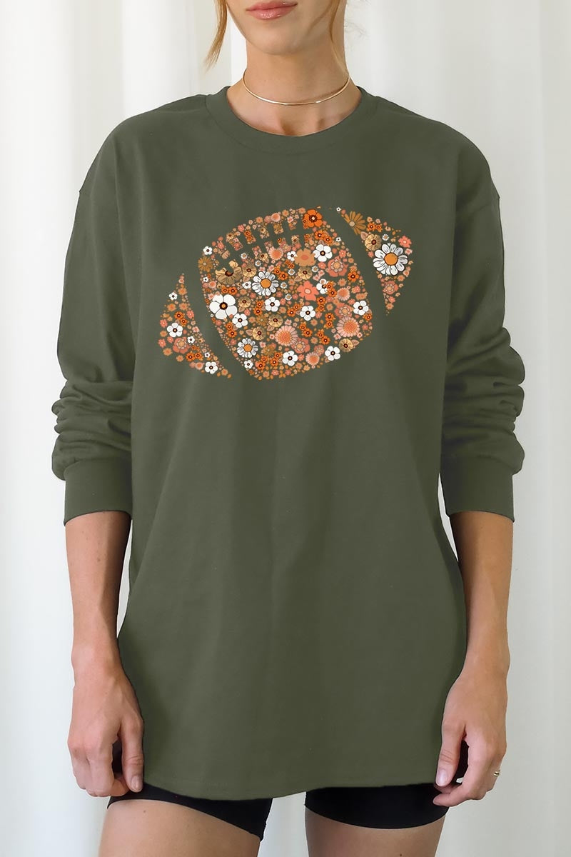 UL240-E3133 Floral Football Graphic Long Sleeve Tee $13.75