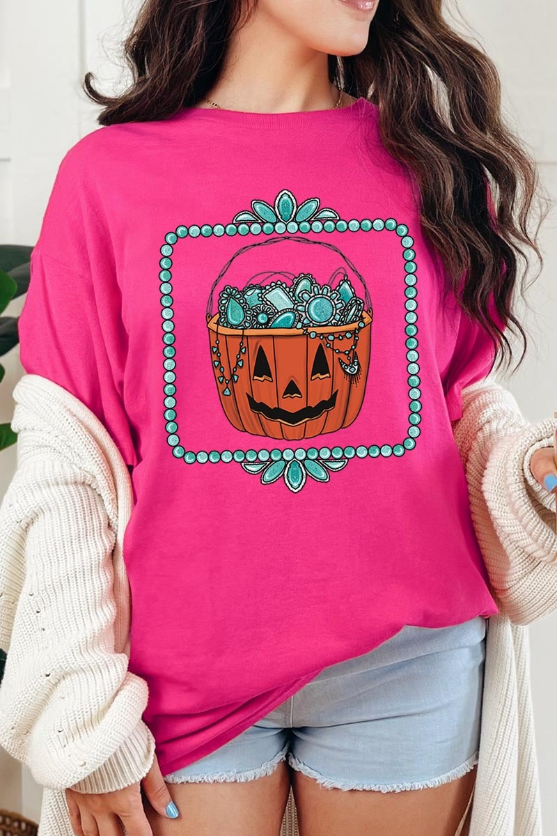 5000P-E3140 Halloween turquoise pumpkin Plus Heavy Cotton Tee $12.75
