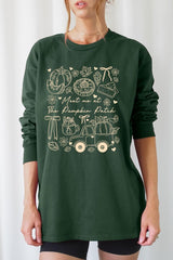 UL240P-E3163 Pumpkin Patch Doodle Graphic Plus Long Sleeve Tee $17