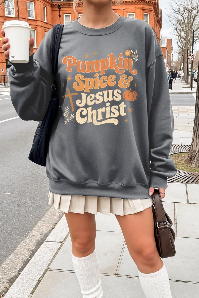 UL180-E3164 Pumpkin Spice & Jesus Graphic Sweatshirt $20