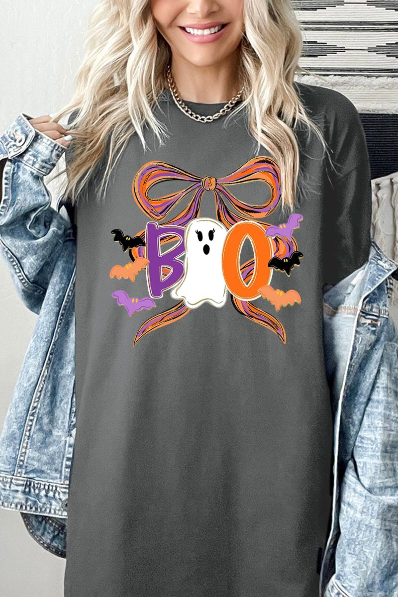 5000-E3120 Boo Brushstroke Bow Graphic Heavy Cotton Tee $9