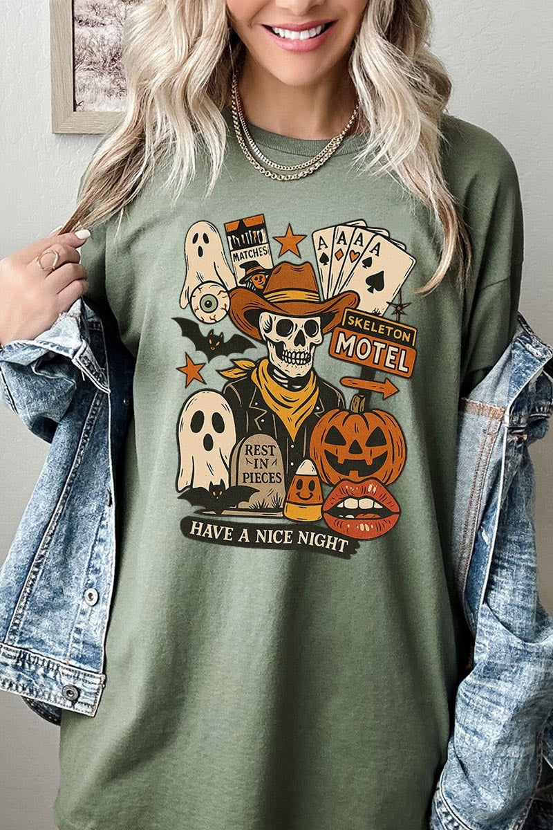5000-E3107 Spooky Western Skeleton Graphic Heavy Cotton Tee $9