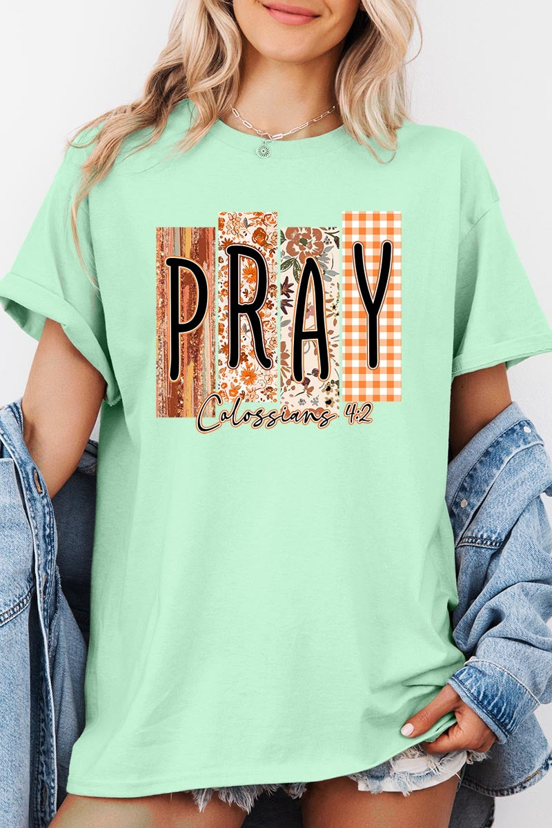 5000P-E3166 Pray Fall Christian Graphic Plus Heavy Cotton Tee $12.75