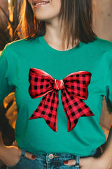 US3001P-E3198 Red Buffalo Plaid Bow Graphic Plus Tee $16