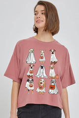 CTS-E3106 Halloween Ghost Dog Graphic Relaxed Crop Top $11