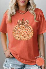5000-E3135 Floral Fall Pumpkin Graphic Heavy Cotton Tee $9