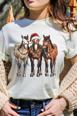 US3001P-E3182 Christmas Horses Graphic Plus Tee $16