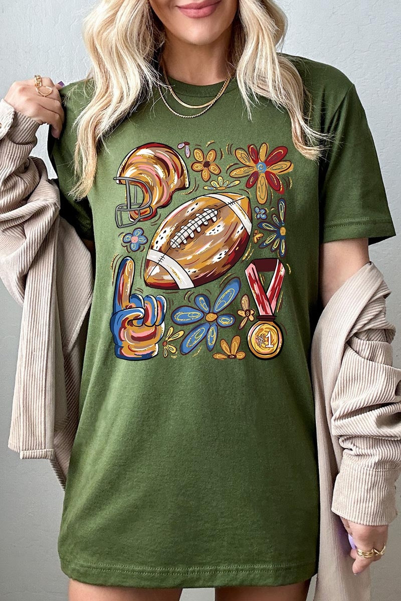 US3001-E3072 Retro Floral Football Graphic Tee $12.5