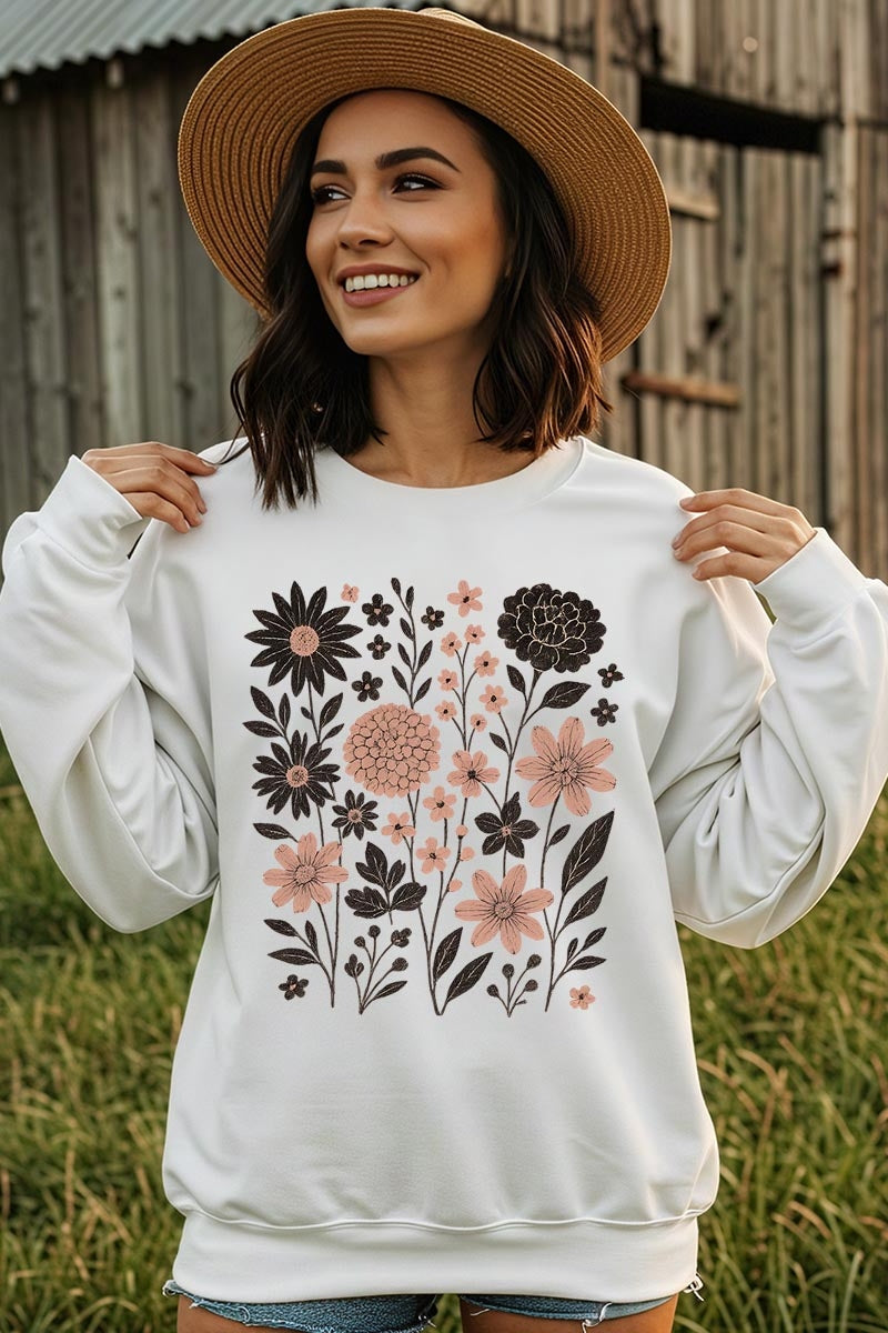 UL180-E3178 Fall Floral Garden Graphic Sweatshirt $20