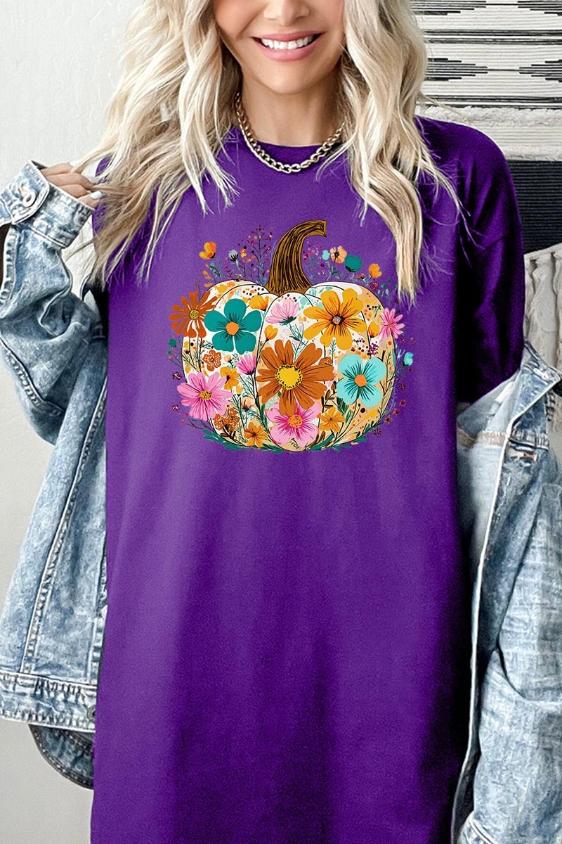 5000-E3118 Floral Pumpkin Graphic Heavy Cotton Tee $9