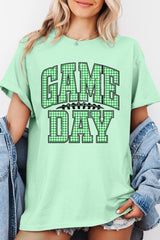 5000-E3128 Green Gingham Game Day Graphic Heavy Cotton Tee $9