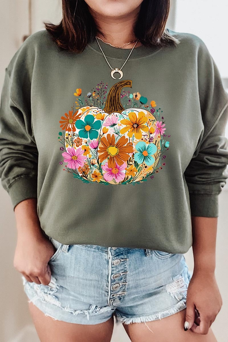 UL180-E3118 Floral Pumpkin Graphic Sweatshirt $20