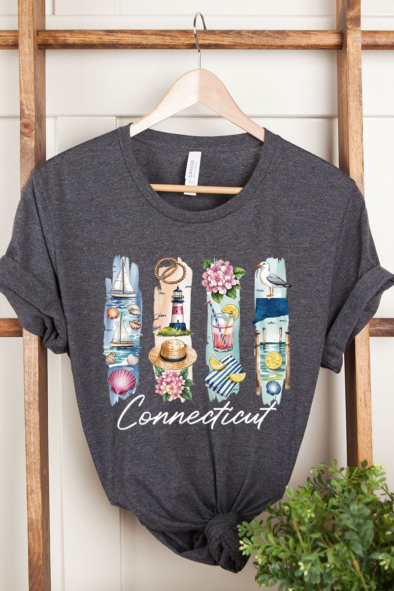 US3001-E3061CT Connecticut State Brushstroke Graphic Tee $12.5