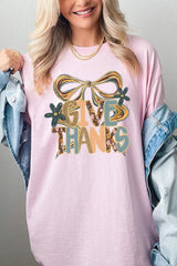 5000-E3154 Give Thanks Bow Graphic Heavy Cotton Tee $9