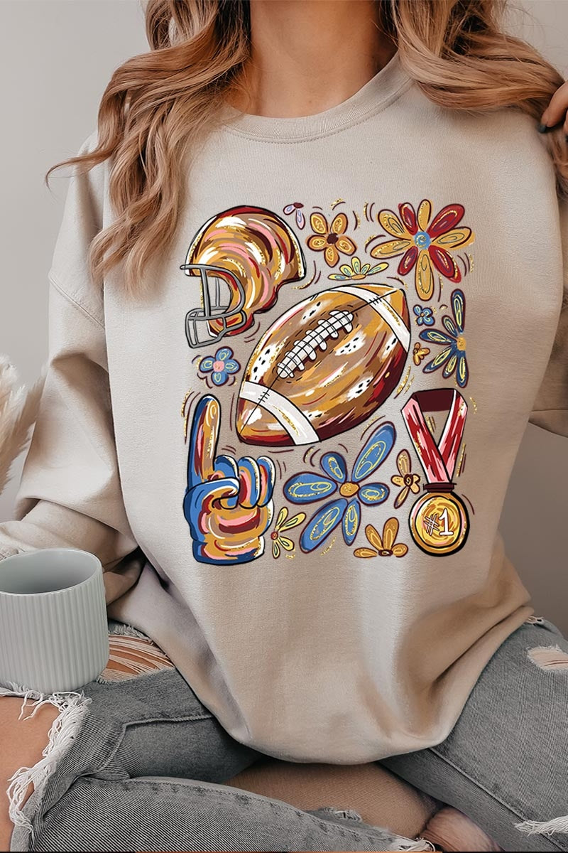 UL180-E3072 Retro Floral Football Graphic Sweatshirt $20