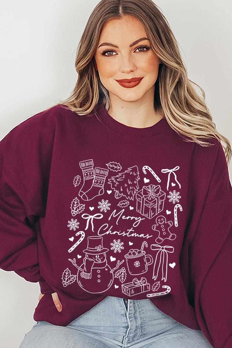 UL180P-E3181 Christmas Doodle Graphic Plus Sweatshirt $25