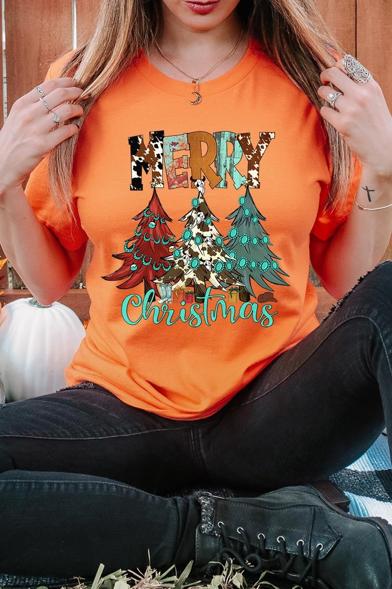 US3001P-E3200 Merry Christmas Trees Graphic Plus Tee $16