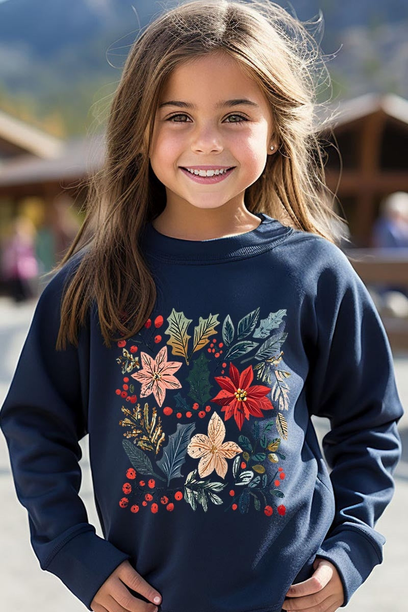 UL180B-E3186Z Floral Christmas Kids Graphic Sweatshirt $20