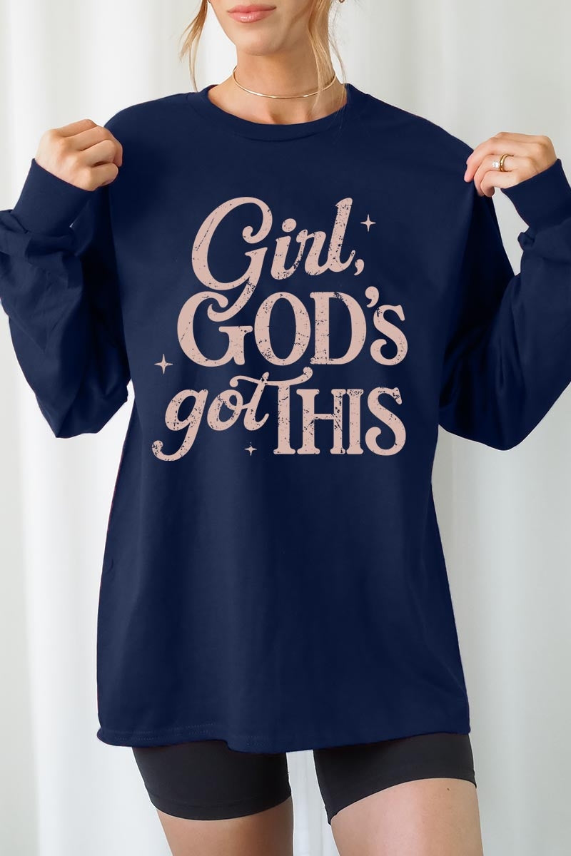 UL240-E3102 Girl, Godu2019s Got This Graphic Long Sleeve Tee $13.75