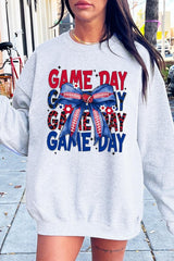 UL180P-E3087 Red Blue Football Game Day Bow Plus Sweatshirt $25