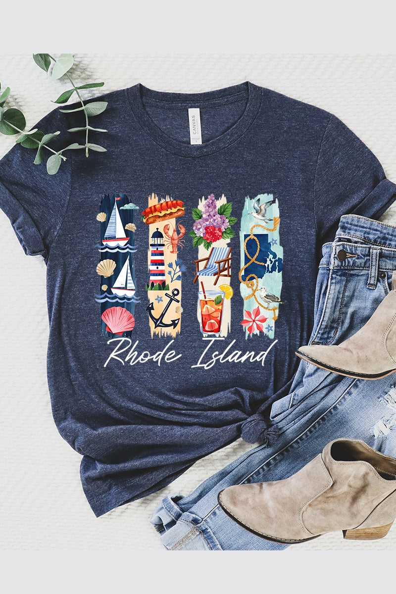 US3001-E3061RI Rhode Island State Brushstroke Graphic Tee $12.5