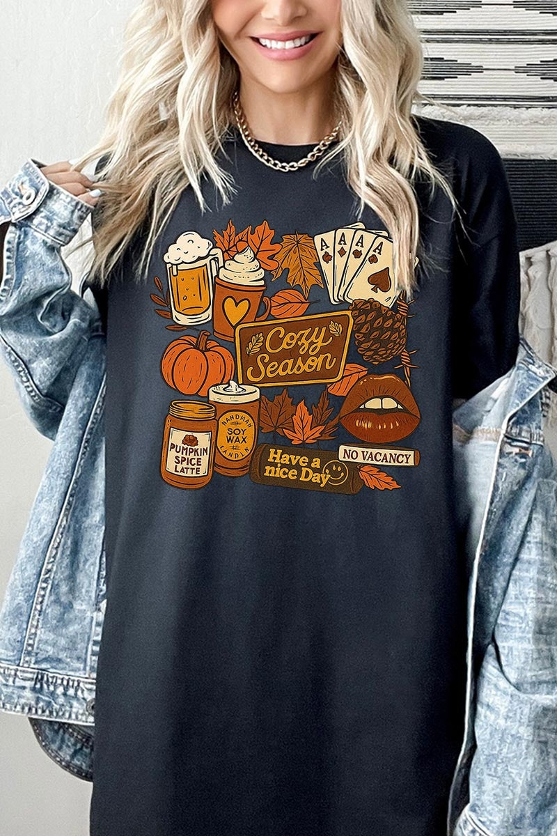 5000-E3119 Retro Fall Collage Graphic Heavy Cotton Tee $9