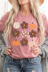 US3001-E3117 Pumpkins & Flowers Fall Graphic Tee $12.5