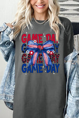5000P-E3087 Red Blue Football Bow Plus Heavy Cotton Tee $12.75