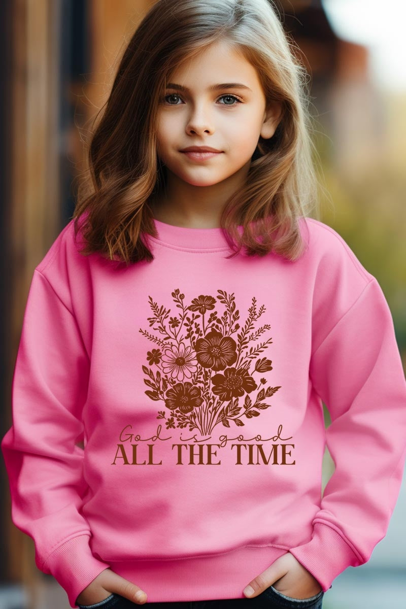 UL180B-E3116Z God Is Good Floral Kids Graphic Sweatshirt $20
