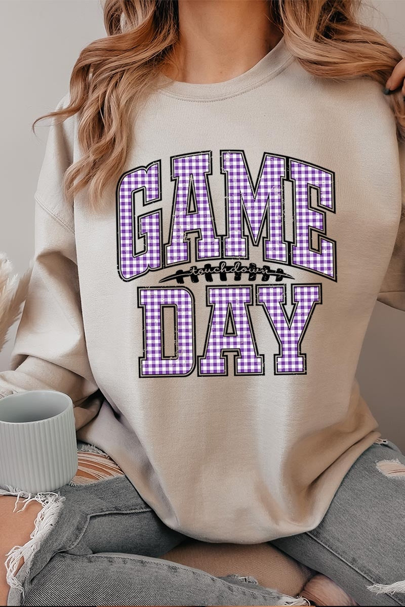 UL180-E3127 Purple Gingham Game Day Graphic Sweatshirt $20