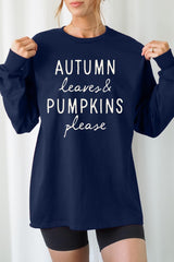 UL240P-E3158 Autumn Leaves Pumpkins Graphic Plus Long Sleeve Tee $17